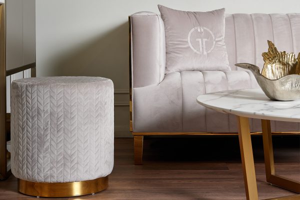 GY-BEN8143GOLD-LG Банкетка велюр светло-серый/золото d42*46см — изображение 3