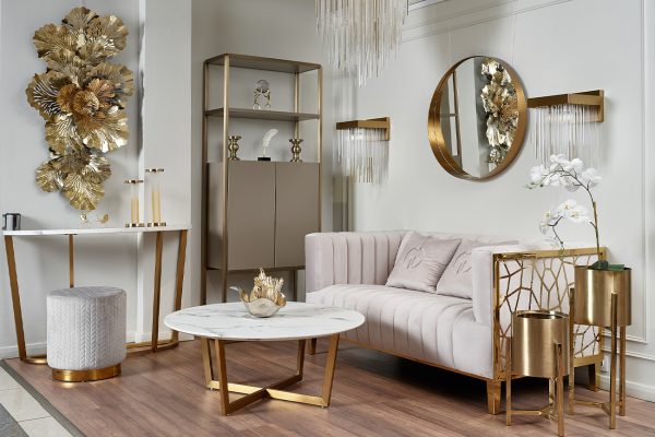 GY-BEN8143GOLD-LG Банкетка велюр светло-серый/золото d42*46см — изображение 4