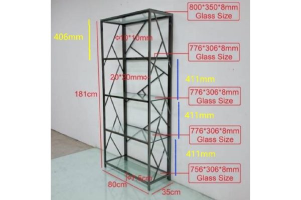 GY-SH8711GOLD Стеллаж стекло прозр/золото 80*35*180см — изображение 5