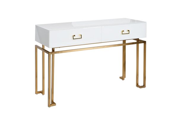 KFG070 Консоль 2 ящика белая/золото 120*42*77см — изображение 2