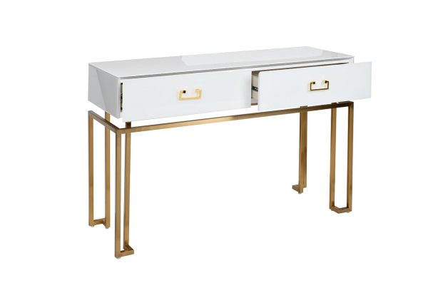 KFG070 Консоль 2 ящика белая/золото 120*42*77см — изображение 3