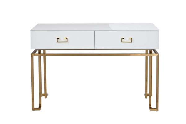 KFG070 Консоль 2 ящика белая/золото 120*42*77см