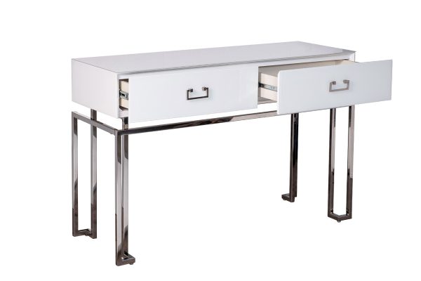 KFG070-NI Консоль 2 ящика белая/хром  120*42*77см — изображение 3