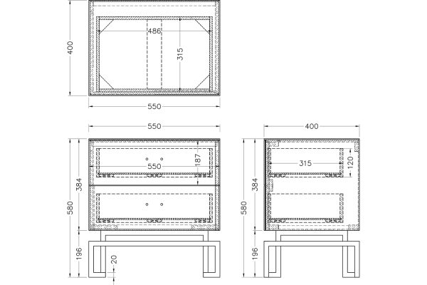 KFG085-NI Тумба 2 ящика белая/хром 55*40*58см — изображение 5