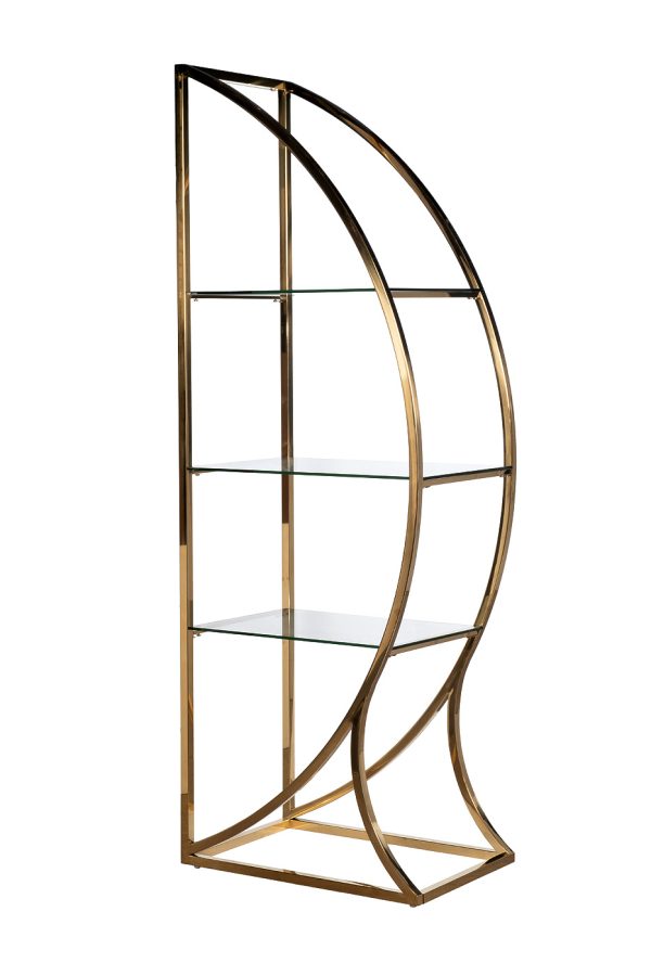 KFG087/1 Стеллаж "Полусфера" прозрачное стекло/золото блестящий 71*48*202см — изображение 2