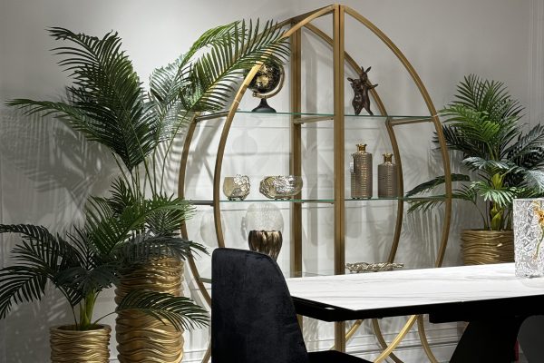 KFG087/1 Стеллаж "Полусфера" прозрачное стекло/золото блестящий 71*48*202см — изображение 5