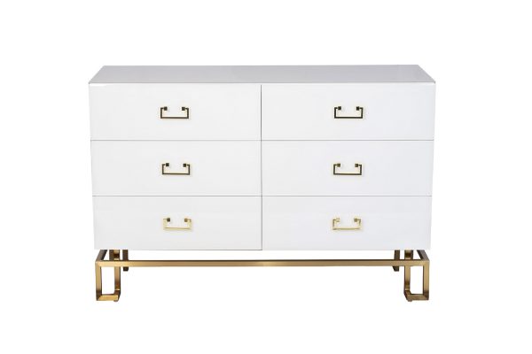 KFG089  Комод 6 ящиков белый/золото 120*42*80см