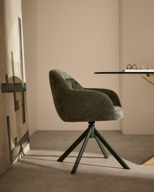 Lexa Вращающееся кресло из зеленого шенилла и стальными зелеными ножками — изображение 3