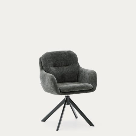 Lexa Вращающееся кресло из зеленого шенилла и стальными зелеными ножками