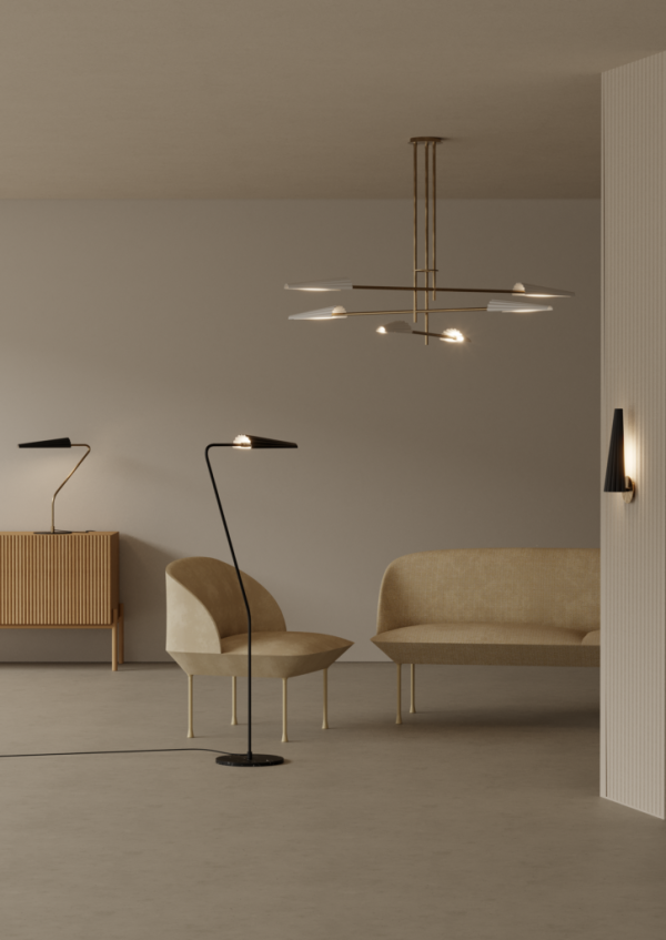 Люстра Bion 6L золотая с белыми абажурами — изображение 2