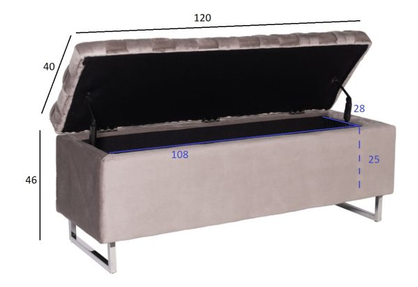 N-BANK-195-S BEG Банкетка велюр серо-беж. 120*40*46см для хранения — изображение 4