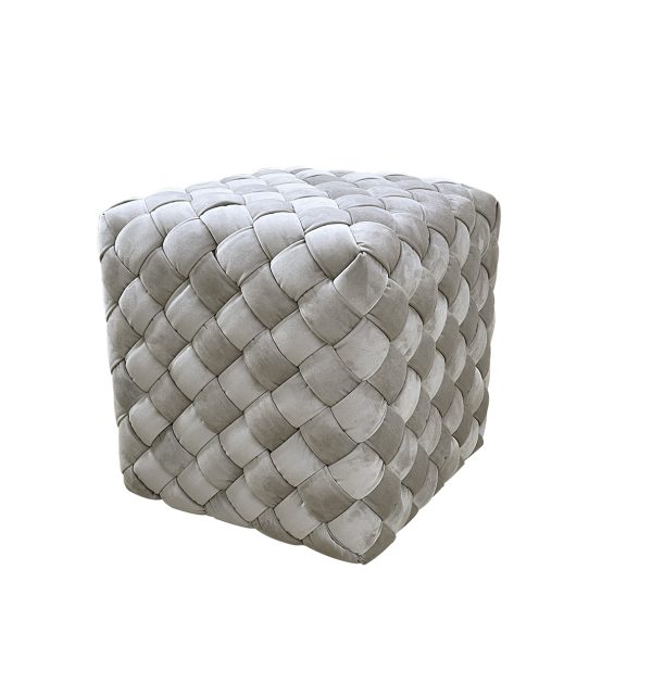 N-PUF-190 BEG Пуф плетеный велюр серо-бежевый 40*40*40см — изображение 2