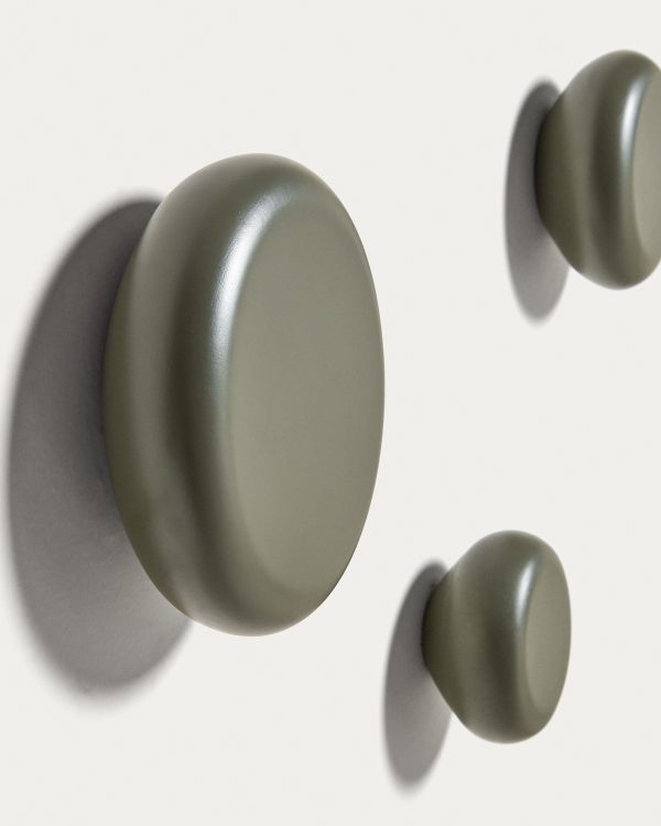 Nadue Набор из 3 настенных крючков из массива бука с зеленой отделкой — изображение 4