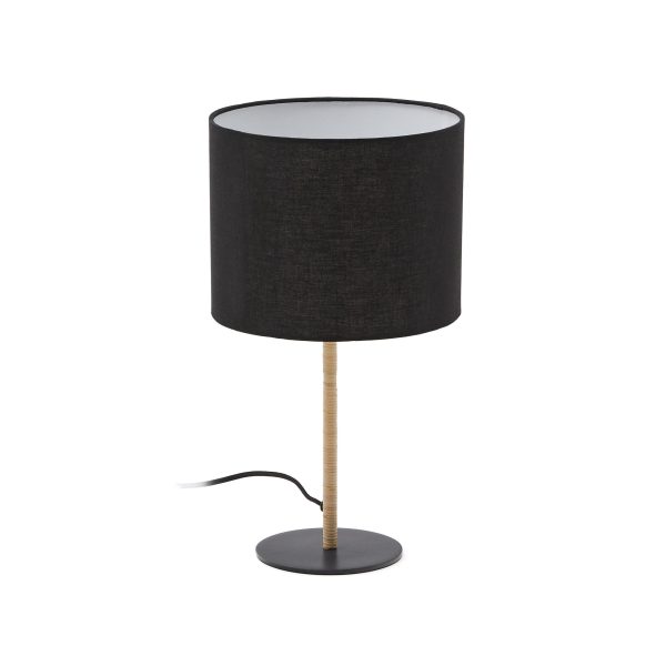 Настольная лампа Pina из металла и ротанга с черным хлопковым абажуром — изображение 3