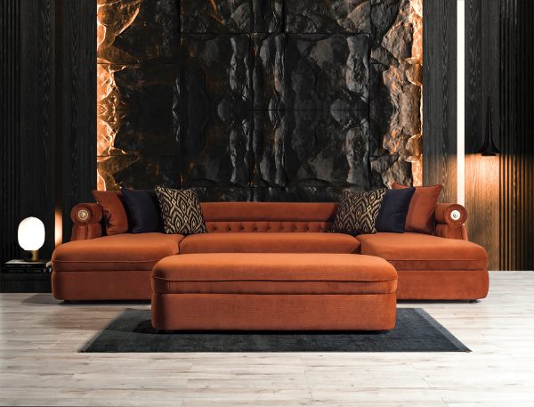p-obraznyj-divan-s-pufom-jeklektika-oranzhevyj-3 П-образный диван с пуфом Эклектика оранжевый — изображение 4