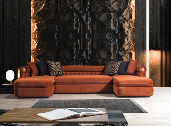 p-obraznyj-divan-s-pufom-jeklektika-oranzhevyj-4 П-образный диван с пуфом Эклектика оранжевый — изображение 5