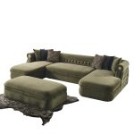 П-образный диван с пуфом Эклектика зелёный