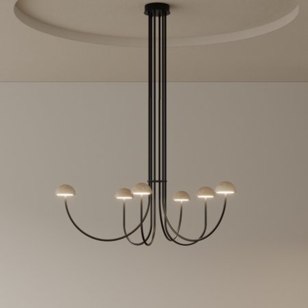 Подвесной светильник Dussa 6L черный металл / Travertine