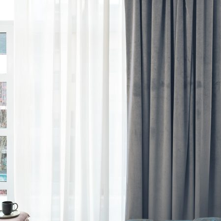 Портьера широкая с подкладом сшивная серая Riviera-91 260см