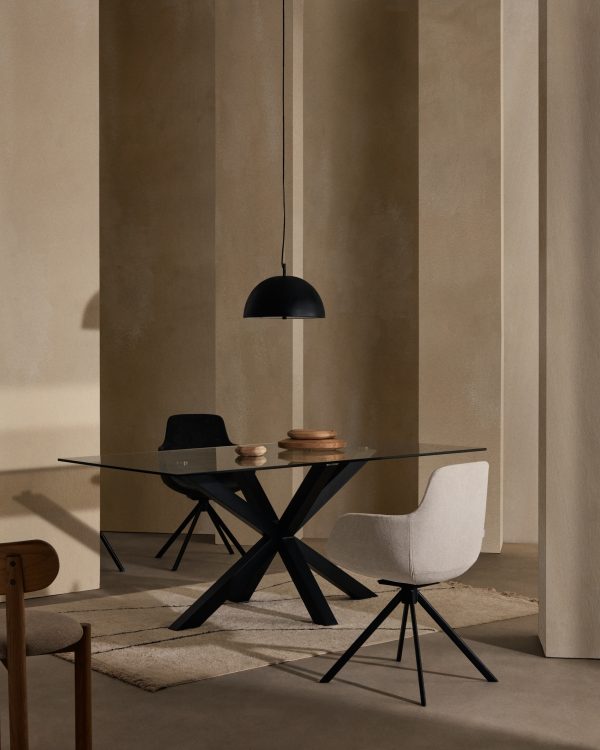 Поворотное рабочее кресло Tissiana из бежевой синели и матового черного алюминия — изображение 2