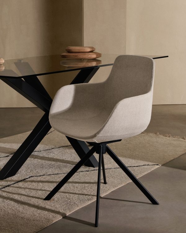 Поворотное рабочее кресло Tissiana из бежевой синели и матового черного алюминия — изображение 3