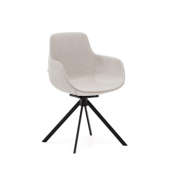 Поворотное рабочее кресло Tissiana из бежевой синели и матового черного алюминия — изображение 4