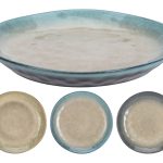 Q91000130 Тарелка дес.керамич. 20 см синяя с беж. цв.ассорти (3)