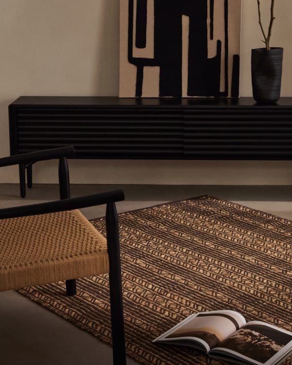 Salmi Абстрактная картина на льне бежевого и черного цвета 100 х 70 см — изображение 3