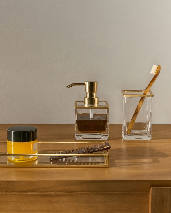 Soanet Дозатор для мыла из стекла и металла золотистый — изображение 2