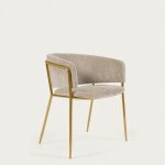 Стул Konnie из бежевой синели со стальными ножками и золотой отделкой