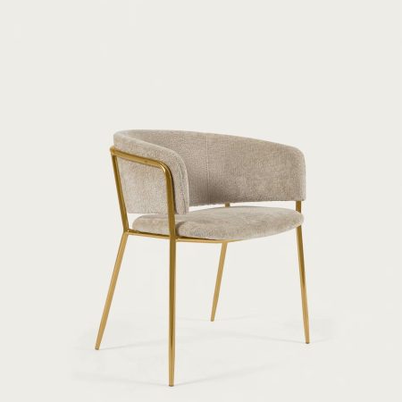 Стул Konnie из бежевой синели со стальными ножками и золотой отделкой