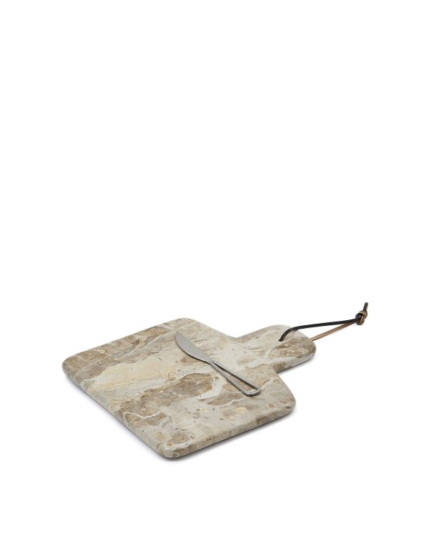 Suka Большая сервировочная доска из бежевого мрамора и нож из металла — изображение 4