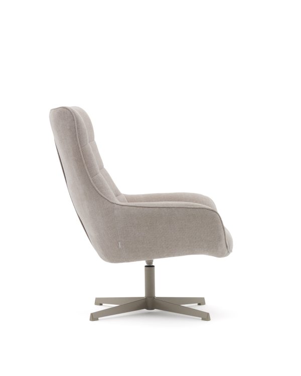 Teryl Кресло из шенилла бежевого цвета с серым металлом — изображение 3