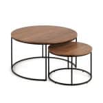 Yoana Набор из 2 приставных столиков из шпона ореха и черным металлом Ø 80 см / Ø 50 см — изображение 3