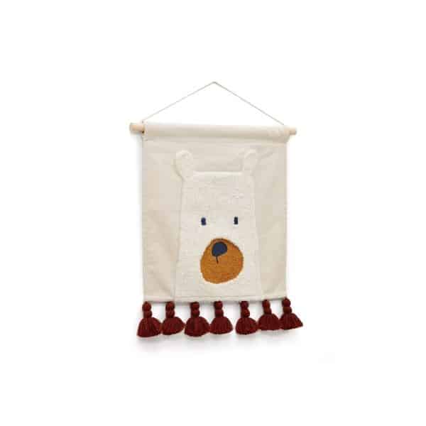 Zelda Гобелен белый хлопок с мишкой и терракотовыми кистями 40 х 40 см — изображение 3