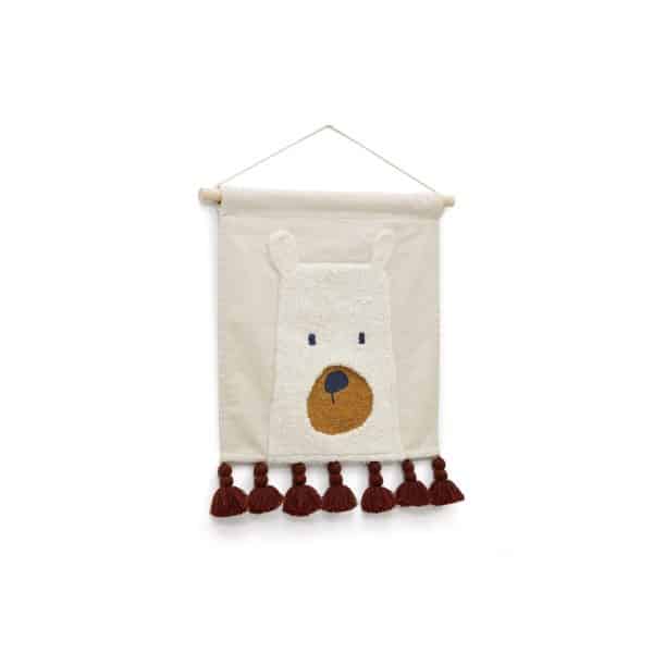 Zelda Гобелен белый хлопок с мишкой и терракотовыми кистями 40 х 40 см — изображение 4