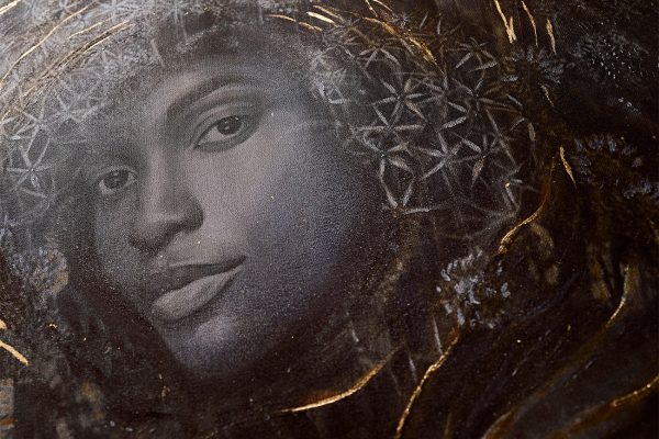 89VOR-AQUARELLE40 Холст "Нежность" 100*100 см,дерев.багет латунь, поталь — изображение 4