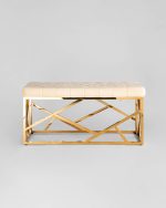 Банкетка-скамейка АРТ ДЕКО велюр бежевый сталь золото — изображение 3