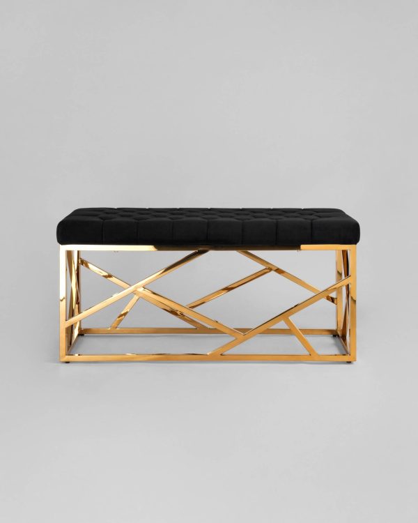 Банкетка-скамейка АРТ ДЕКО велюр черный сталь золото — изображение 3