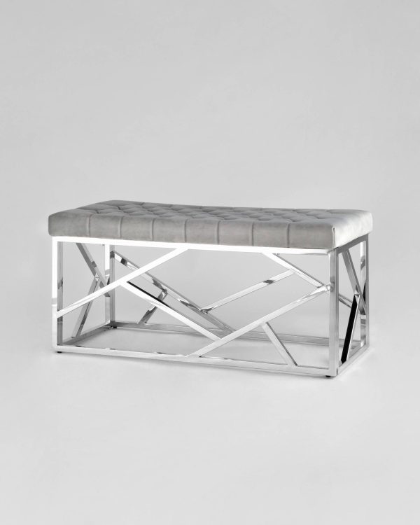 Банкетка-скамейка АРТ ДЕКО велюр серый сталь серебро — изображение 2