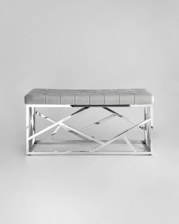 Банкетка-скамейка АРТ ДЕКО велюр серый сталь серебро — изображение 3