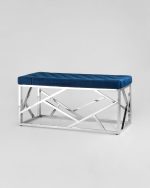 Банкетка-скамейка АРТ ДЕКО велюр синий сталь серебро — изображение 2
