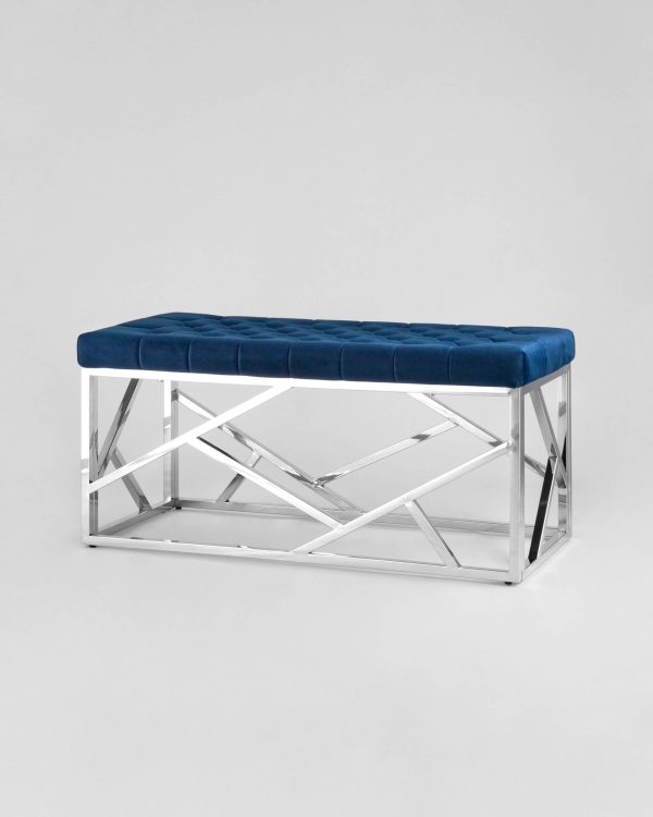 Банкетка-скамейка АРТ ДЕКО велюр синий сталь серебро — изображение 2