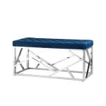 Банкетка-скамейка АРТ ДЕКО велюр синий сталь серебро