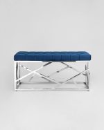 Банкетка-скамейка АРТ ДЕКО велюр синий сталь серебро — изображение 3