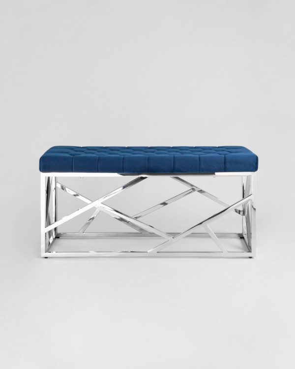 Банкетка-скамейка АРТ ДЕКО велюр синий сталь серебро — изображение 3