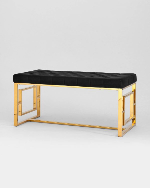 Банкетка-скамейка БРУКЛИН велюр черный сталь золото — изображение 2