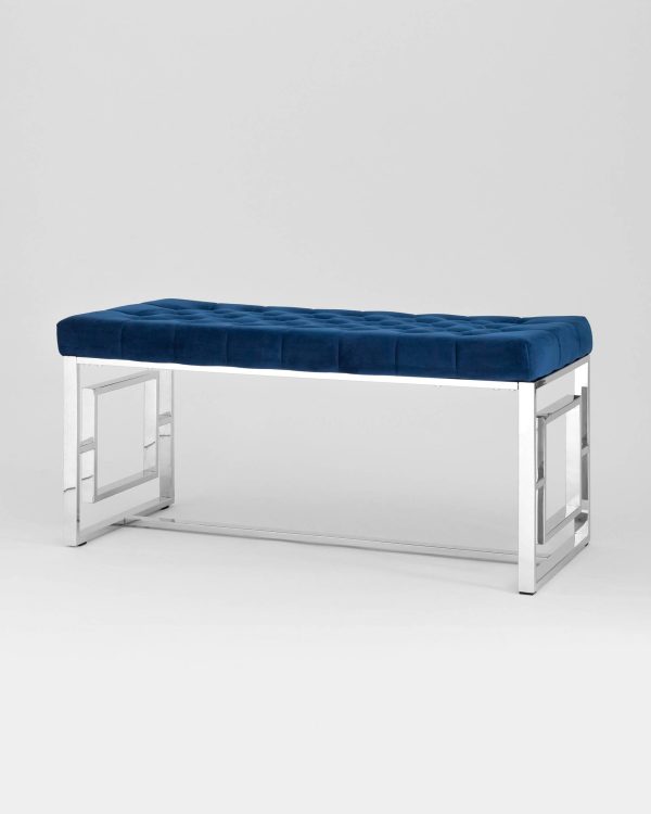 Банкетка-скамейка БРУКЛИН велюр синий сталь серебро — изображение 2
