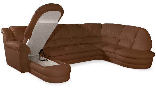 Большой диван Оберон с круглой секцией и оттоманкой Galaxy Brown Нераскладной (358х222х102см) — изображение 2