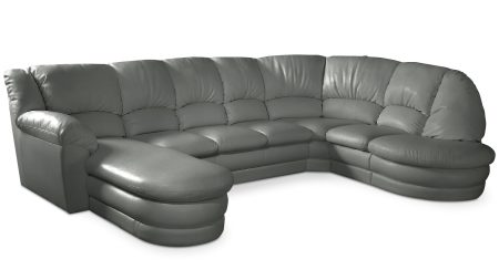 Большой диван Оберон с круглой секцией и оттоманкой Galaxy It Grey